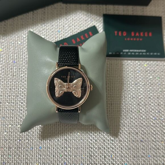 Ted Baker Phylipa Iconic Bow Black Rose Gold Leather Strap Watch - Picture 5 of 16
